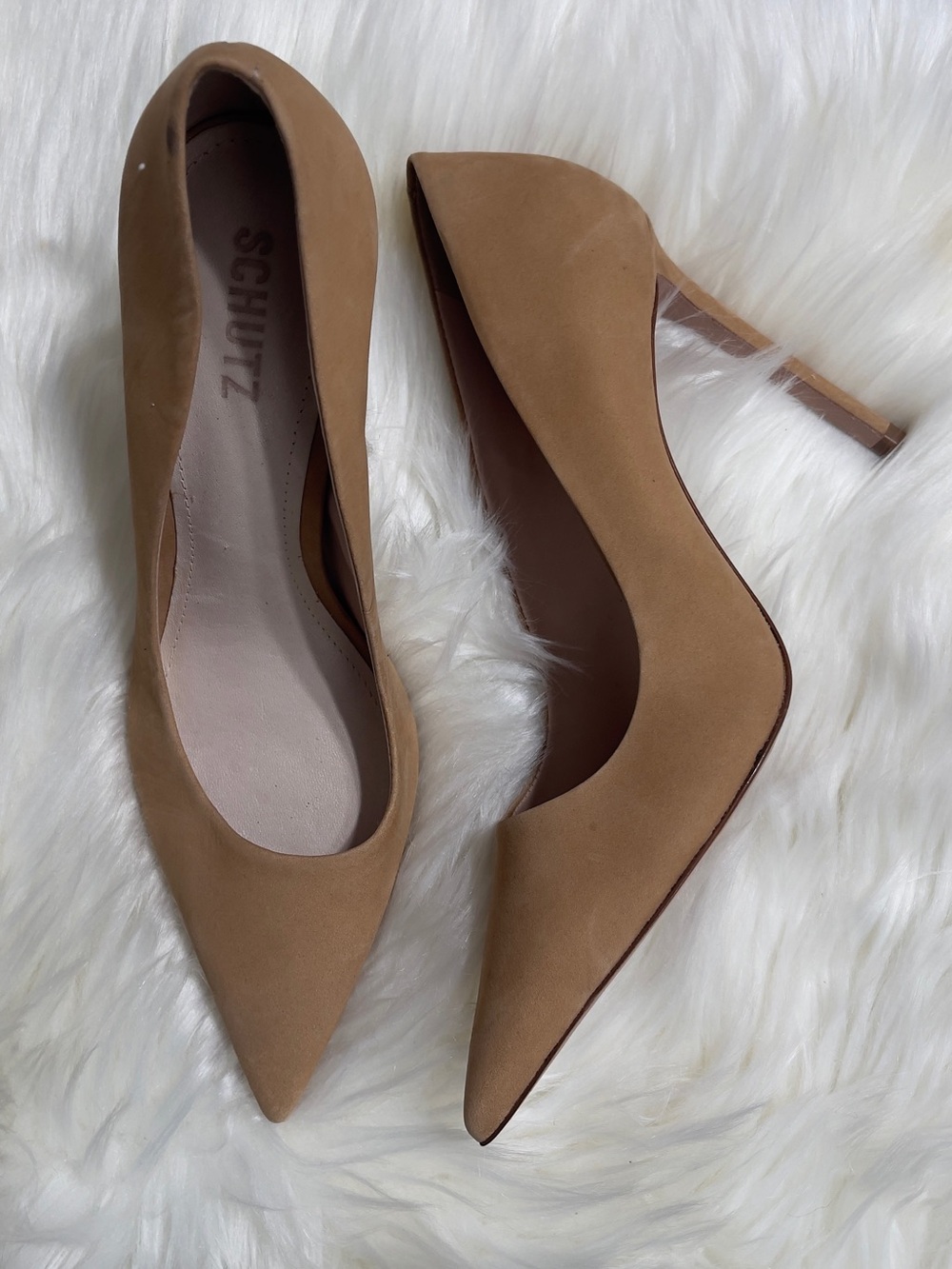 SCHUTZ Camel Pointed-Toe Suede Pumps